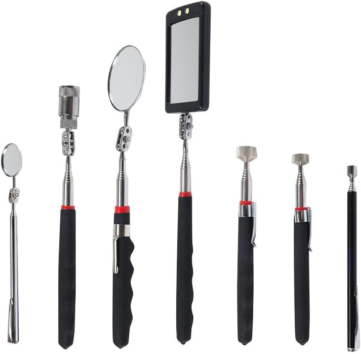 VortecSys Telescoping Magnetic Pickup Tool Set, 3Pcs Round and Square Inspection Mirror Telescoping with LED Lights, 4Pcs Magnet Stick Best Gadgets Gifts for Men - Image 1